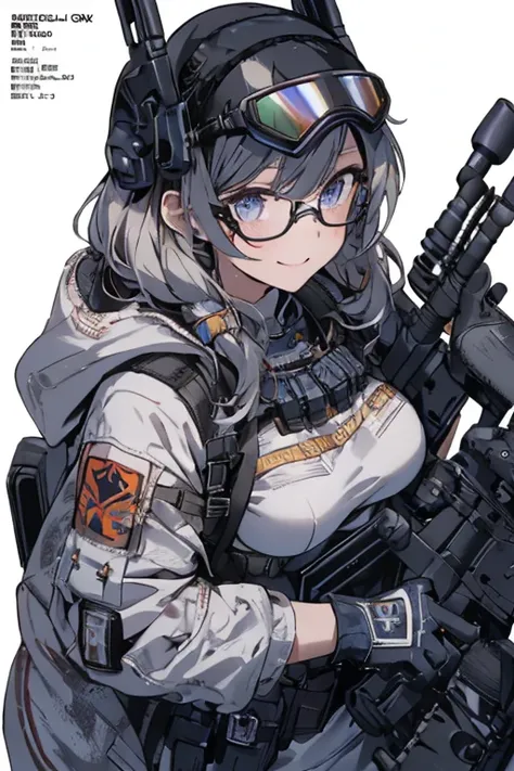 (best quality ), a girl have one rifle with her hand , Platinum color hair , The dreamer wants purplish blue eyes , medium , Lori will do it, (masterpiece:1.2, best quality ), (Beautiful detailed depiction : 1.2), ( beautiful detailed face ), ( small Breas...