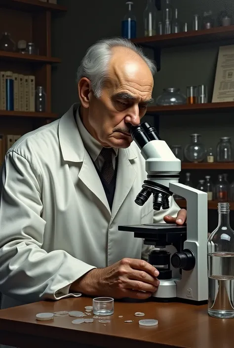 Visual: Karl Landsteiner in a lab, examining blood samples under a microscope.]