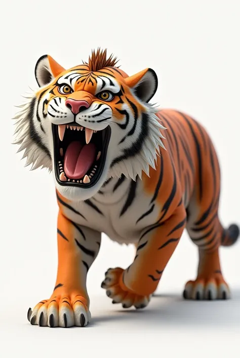 3d caricature tiger roaring with white background