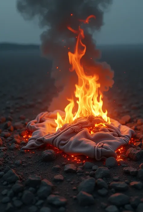 A shirt burning on the ground
