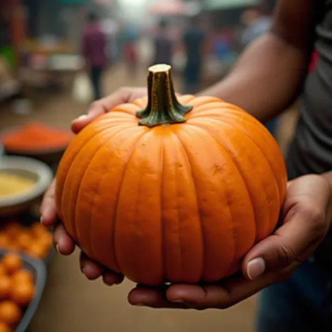 Close up a pumpkin hold in the mandi