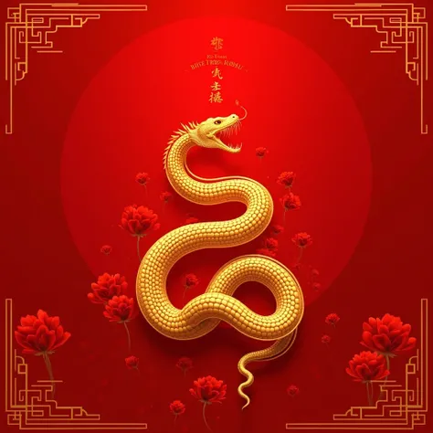 Chinese New Year greeting poster with a width and height of 1080px, featuring a predominantly red background and a golden snake image.