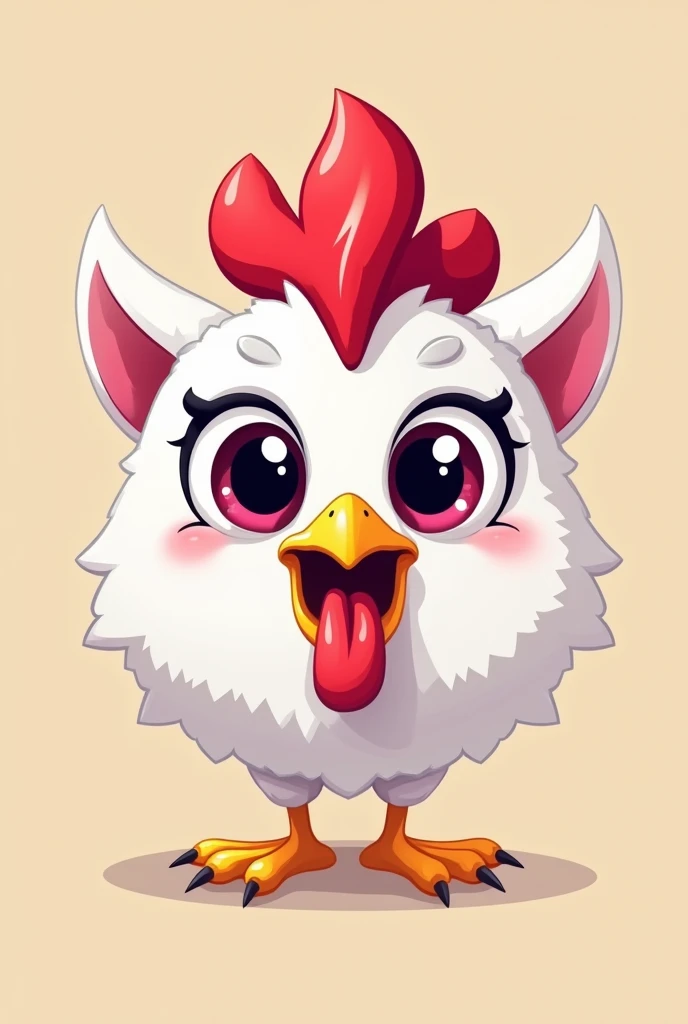 " Create a unique and attractive logo for a crypto called 'Galoko' .  The logo must present a white Silkie chicken with a crazy and fun expression .  The chicken must have large and wide eyes , with a tongue sticking out . The design must be colorful,  vib...