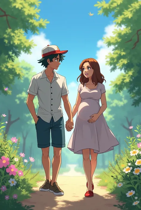 Pokemon Ash Ketchum Satoshi and Françoise are going out on a date and going out for a walk and Françoise got a big Stomach that she's is pregnant 