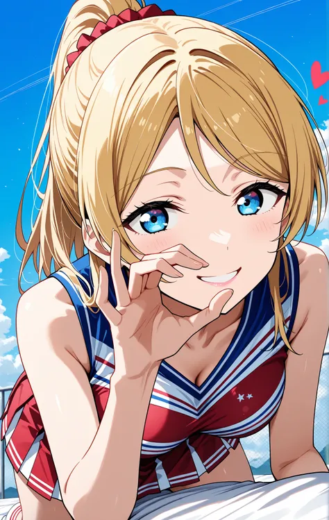 masterpiece,  best quality,  great quality,  Very Aesthetic,   is ridiculous, up to date, scenery, high definition , high resolution,woman,woman,Love Live,Eli Ayase,blonde hair, long hair, blue eyes, ponytail,  Shiny Texture  , pink lips, simple background...