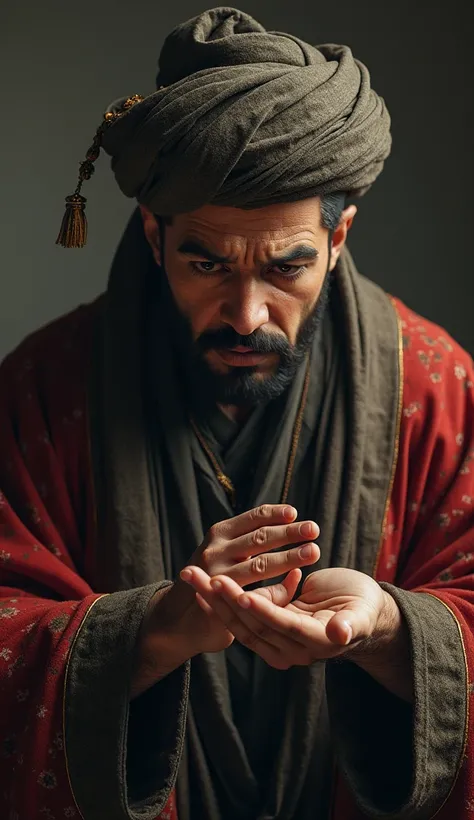 an ottoman  man who seeing is hand  very nervously