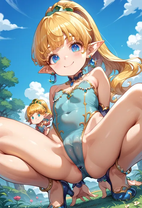 masterpiece, high resolution, best quality,8k((((toddler face,Young,cute,petites))))
(first,blonde hair,jewelry,long hair,earrings,pointy ears,ponytail, blue eyes,detailed eyes)
( leotard)
(Covered Nipples,cameltoe,covered anus)
(Squat, from below,smile)

...