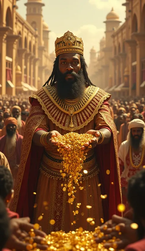 create pictures of mansa Musa showing his wealth and sharing his golds