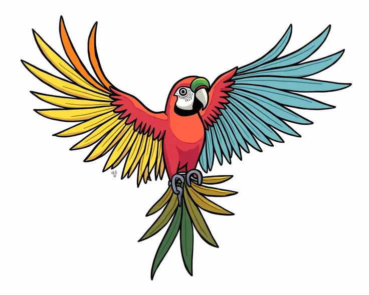 Can you generate a parrot outline with 5 different colours in it for a coloring book,
Colour the whole parrot and can you put numbers to each different colors from 1-5 