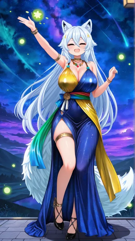  top quality,  Super Quality , 16K, Absurd,  Very detailed, 2.5D,  exquisite and dynamic ,  weak lights and flying fireflies, night,  starry sky ,  Milky Way , nebula, meteor,,,  the only sexy girl ,  healthy body , 22-year-old woman , 170 cm high, huge fi...