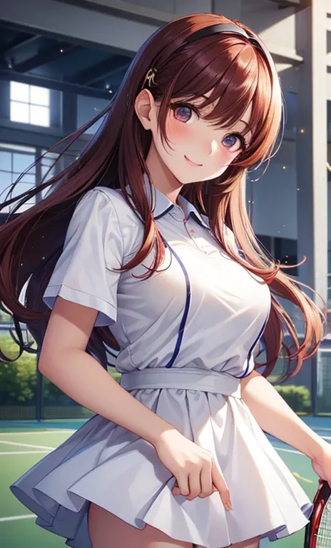 anegasaki nene、 shiny maroon hair,  ( brown pretty eyes 、 sparkling eyes , Fine grain)、smile、 super detailed eyes、 very detailed face,  very detailed eyes,   (Masterpiece:1.2,  best quality), 1 girl, cowboy shot、




masterpiece、 best quality、 big breasted...