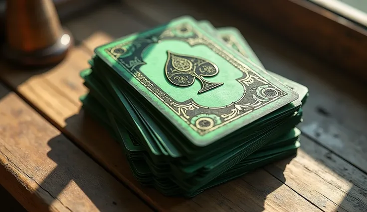 Would you like a stacked deck of green cards ,  and that the art was in the fantasy RPG style set in the Wild West.  And this one on a table 