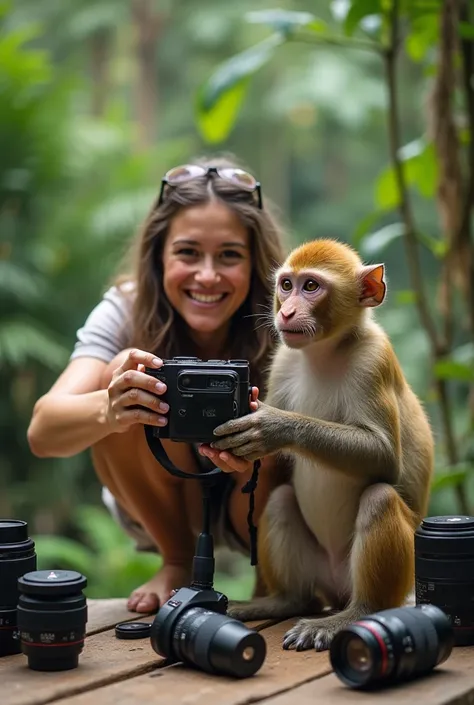 Taking pictures with monkey 