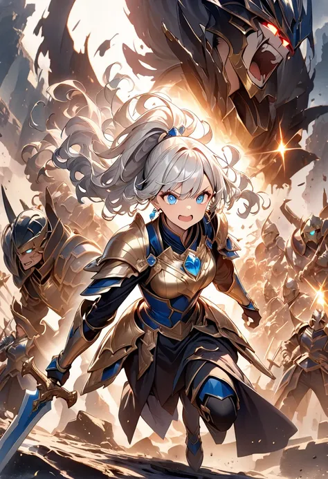 ( best quality:1.2、 very detailed、up to date、 Vivid 、 super high resolution、 high contrast、masterpiece:1.2、 best quality、 the best aesthetics)、(((1 person)))、Woman wielding a large sword 、Luxurious Armor、 fluttering hair、 intense expression、 Fierce Battle ...