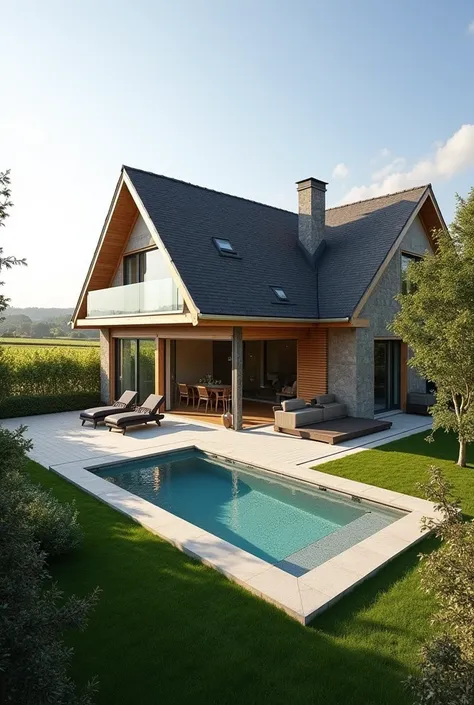  Real photo of a single-family house in a modern settlement, mit Whirlpool, with barbecue area , In a sunny location in Germany With vineyards in the background.