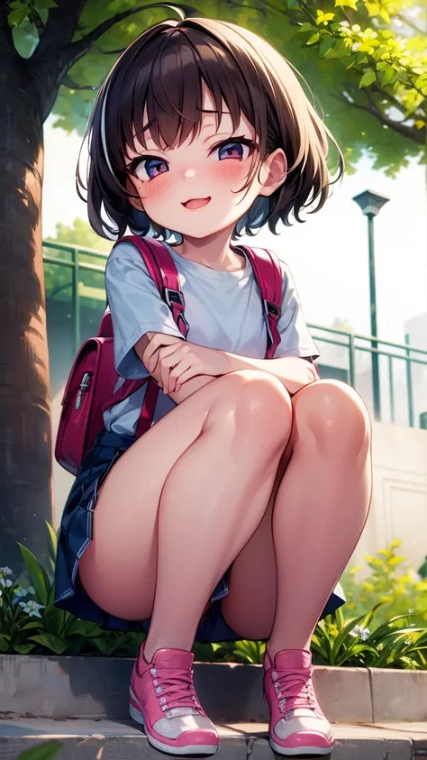 １ bashful girl　 elementary school students　 short　 in the shade of a park tree　Short Hand　 Small Hands　Small feet　 thin legs 　Short legs　Big face　Narrow shoulders　 　 bright brown hair 　 short hair 　 big eyed 　Very big eyes　Shiny Eyes　 ecstatic eyes 　Very l...