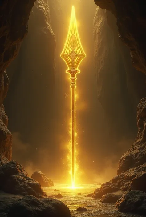 Golden Spear of Light floating in the cave