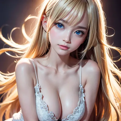 Unparalleled beauty, Very beautiful and cute appearance、Beautiful skin with luster, moisture, firmness and luster , 目と目の間のbangs, Beautiful bright blond with a shiny straight,  SUPER LONG STRAIGHT SILKY HAIR ,  eyeliner,  sexyで美しい無邪気な20歳,  high definition, ...