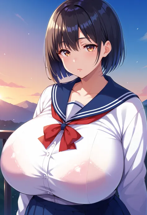 ( very detailed, 8k,  high definition,  absurd:1.2),  Japanese woman,  high school girl, plump body type,  1 girl,  beautiful character design, Plain face, (black hair, bob cut), Beautifully detailed eye descriptions,  perfect face,  Expressive Eyes ,  bro...