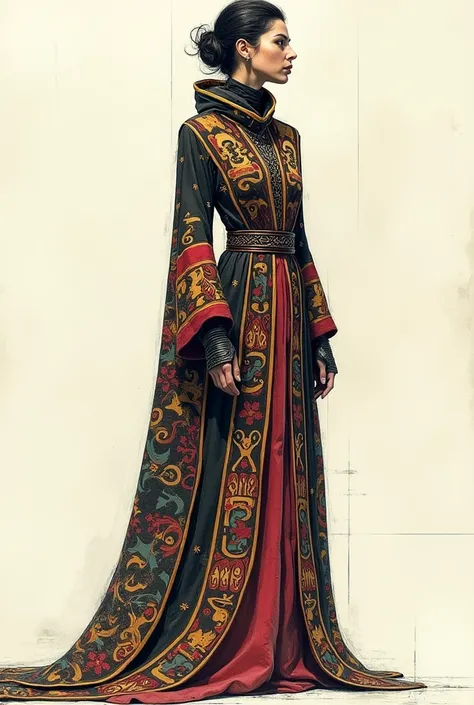 A sketch of clothes with Armenian ornaments in the style of the movie Dune