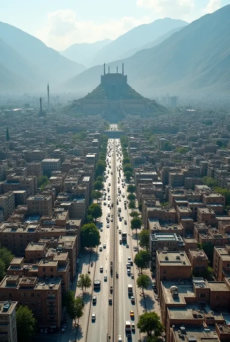 Aerial Views of Kabul:
Show main streets, traffic, and a general view of the city from higher points (e.g., Shir Darwaza Hill