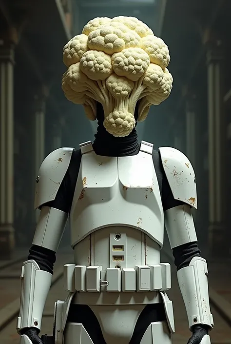 A realistic stormetrooper with a cauliflower head