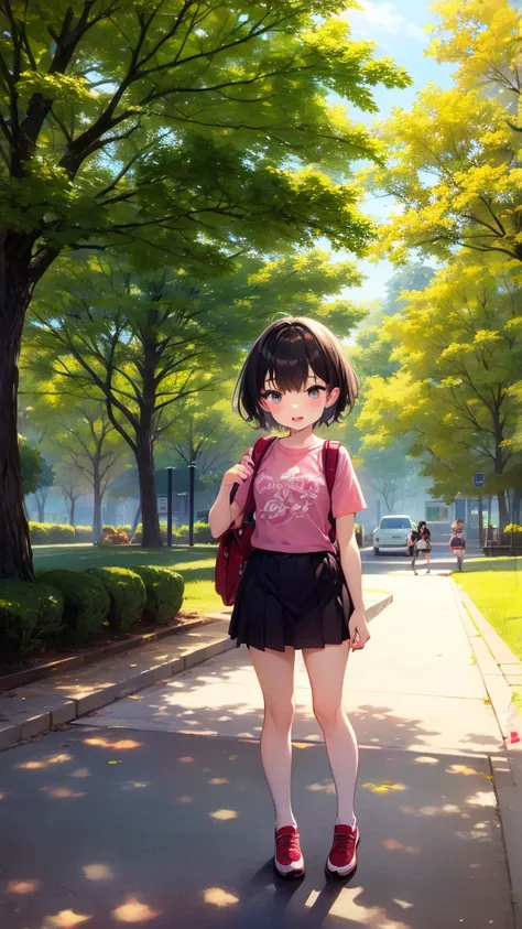 １ bashful girl　 elementary school students　 short　 in the shade of a park tree　Short Hand　 Small Hands　Small feet　 thin legs 　Short legs　Big face　Narrow shoulders　 　 bright brown hair 　 short hair 　 big eyed 　Very big eyes　Shiny Eyes　 ecstatic eyes 　Very l...