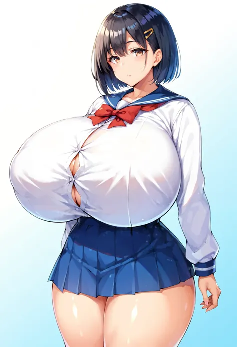 ( very detailed, 8k,  high definition,  absurd:1.2),  Japanese woman,  high school girl, plump body type,  1 girl,  beautiful character design, Plain face, (black hair, bob cut), Beautifully detailed eye descriptions,  perfect face,  Expressive Eyes ,  bro...