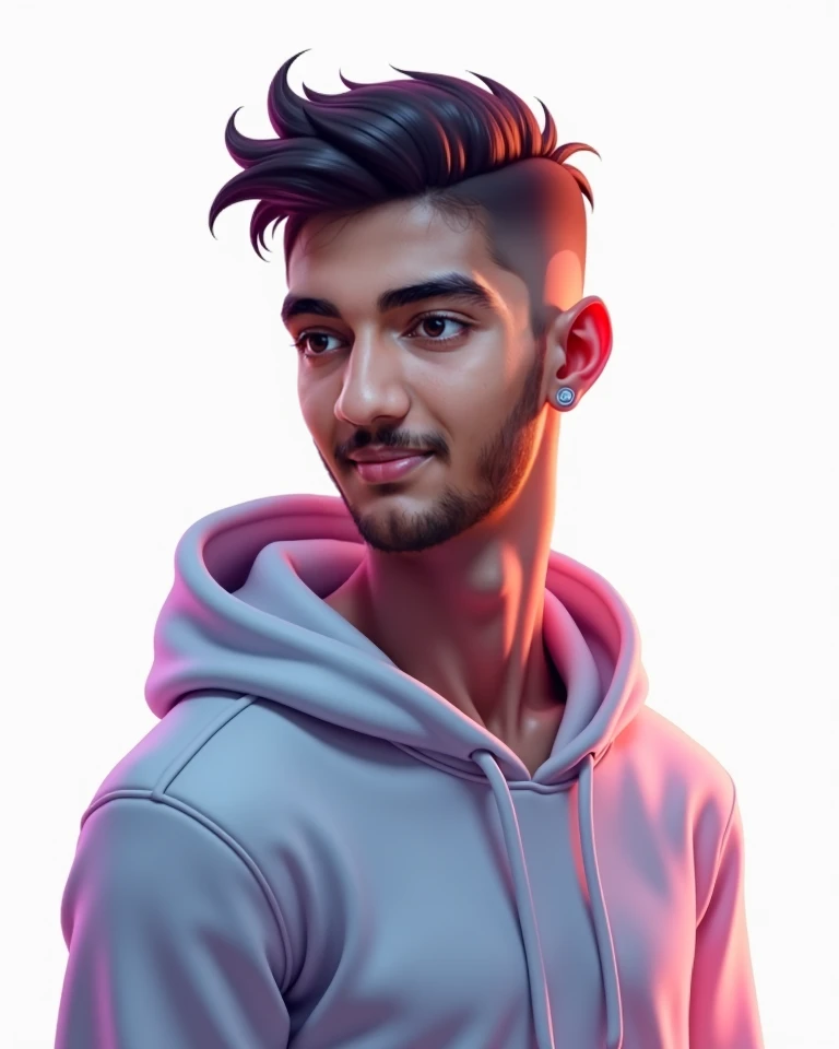 digital painting of a slim man with short fade haircut wearing a hoodie, white background, stunning, magical, vibrant, dreamy, ultra hd, colorful, portrait, illustration, gradient, soft smile