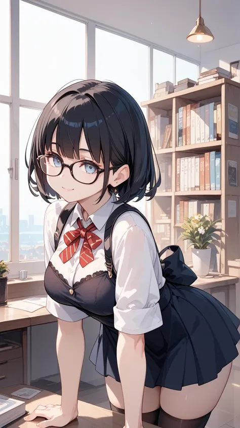 Black hair, glasses, illuminated by moonlight