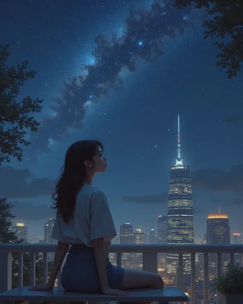  meteors in the sky  , ((  Masterpiece:1.4)、(  Super Measurements :1.4)、(  perfect female body  :1.5)เหนือจริง portrait of a girl สวยงาม 、very สวยงาม、(( girl :1.4))、Shine light, natural skin texture、19 years old、(Two arms:1.4、Two legs:1.4)、(  Perfect Anato...