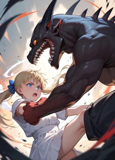 white Angels girl and black demons man , fighting in my head , catfight, Ghibli-style color