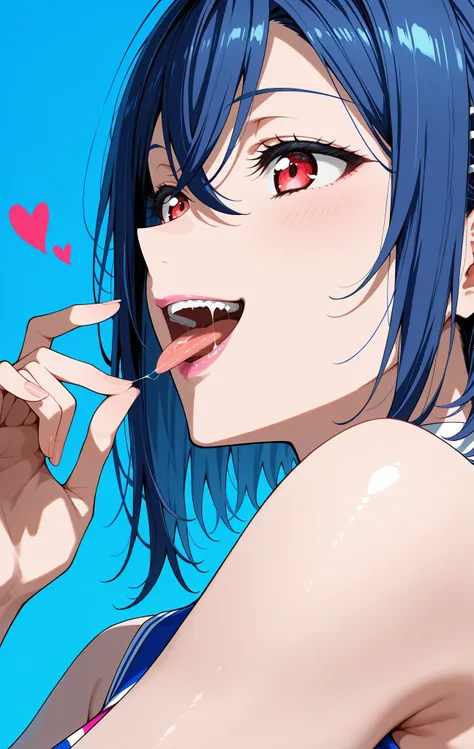 masterpiece,  best quality,  Great Quality ,  Very Aesthetic,   ridiculous , up to date, scenery, high definition , high resolution, close-up portrait with legs closed to hide crotch,woman,woman,Wakana Shiki ,Love Live,blue hair, short hair, red eyes,Shiny...