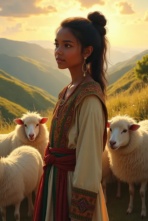 GOD is my Shepherd  picture of a girl with Ethiopian cultural dress and landscape 