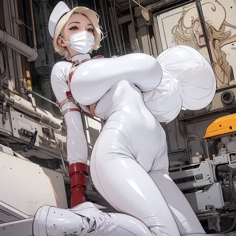 (masterpiece, Highest quality, 32K Wallpapers, Very detailed,portfolio), One girl:1.2, More Angles、highlight、Detailed face、Very talented、((Tight White latex suit:1.4)), ((White latex gloves、White latex boots:1.4)),((Latex Mask:1.4)),(The most complex machi...