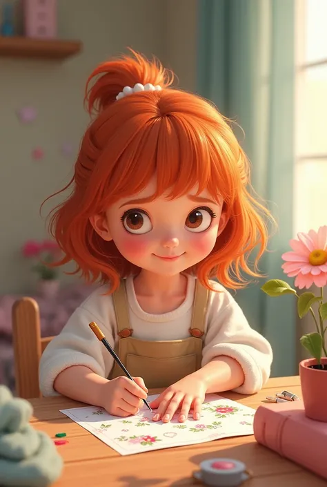 Girl with copper hair painting her nails animated