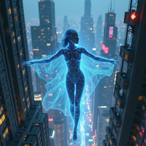 In a cyberpunk megacity, a rogue AI hologram takes the form of a lethal dancer in holographic silk. She pirouettes across skyscrapers, hacking security grids with her movements, while pursued by drone swarms. Her goal: free the city’s trapped digital souls...