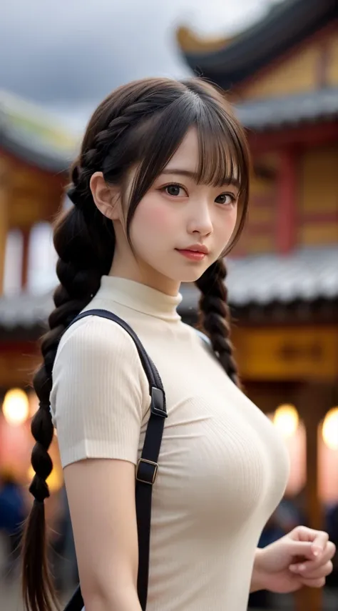       beautiful girl,      Very beautiful and detailed face   ,      laugh shyly, Deep Valley), (     so loud in the clouds that she was raped by hand  、"white and black border    "High neck ribbed knit T-shirt.    jeans、Sideways to the viewer、     anatomi...