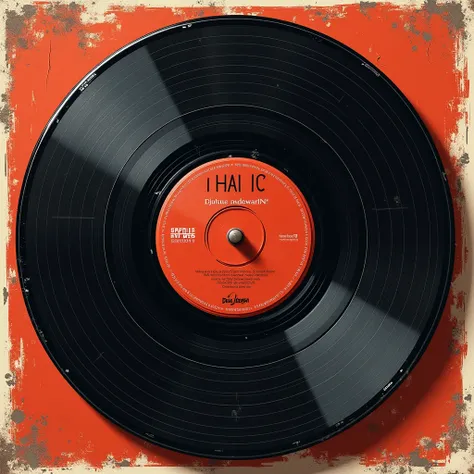 Create and depict a weathered vinyl record jacket cover as a logo for my YouTube channel "HAI MUSIC"