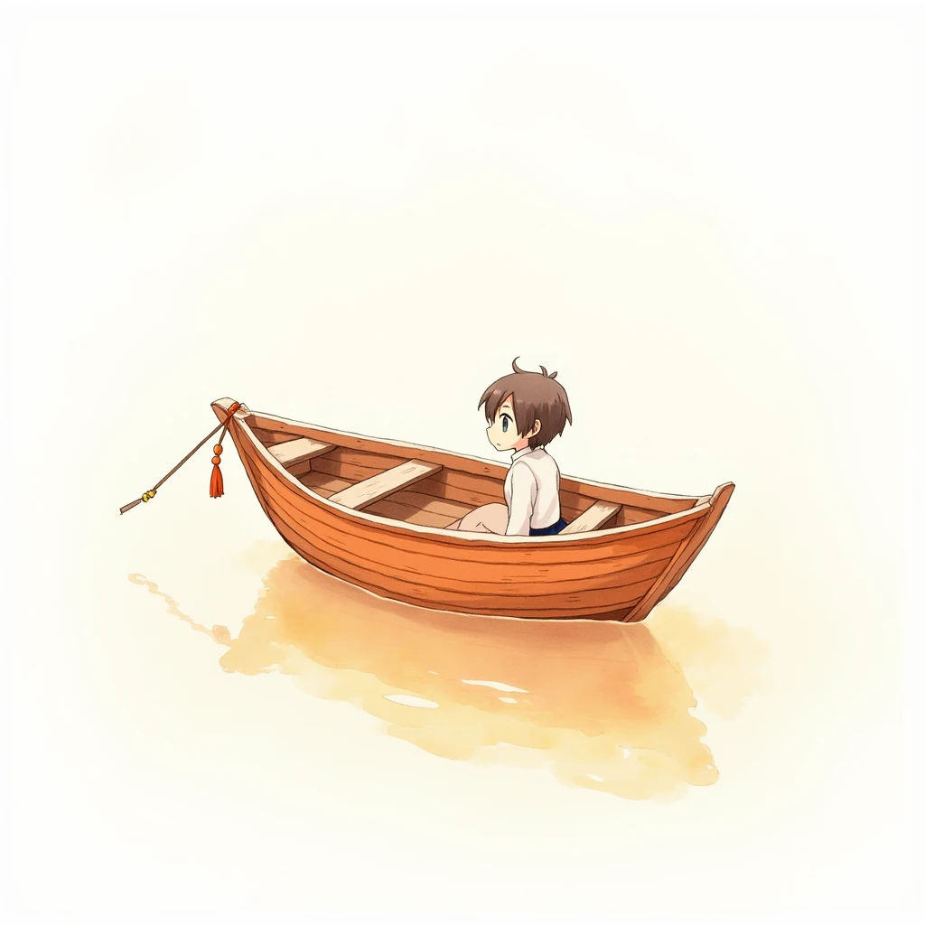  Image haute qualité,  Watercolor style, small wooden boat for ren in orange color , ren's version, white background, 