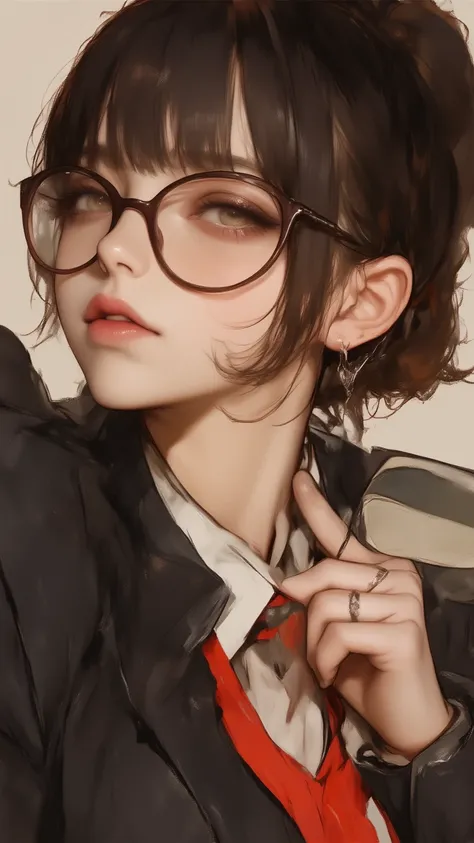 Masterpiece, top quality, highest quality, high resolution, photorealistic, raw photo, 8K wallpaper unified with extremely detailed CG.
1 Woman, Beautiful female teacher, Dark brown hair, Bun hairstyle, Brown eyes, Glasses, Moist lips, professional photogr...