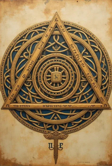  A Celtic spiral in the middle with a triangle around it. Three circles at each point of the triangle with the number 3 at the tip of the triangle on the left 6 and 9 on the right and a square that contains everything.  Around the square that contains ever...