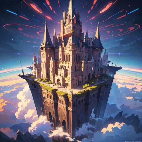 (( masterpiece)),  best quality , (8k,  best quality ,  masterpiece:1.2),  ultra-detailed , illustration, big fantasy city, Science-Fiction, ethereal city,  floating city , many planets in the sky, Clouds around, heavenly architecture,  purple energy scarr...