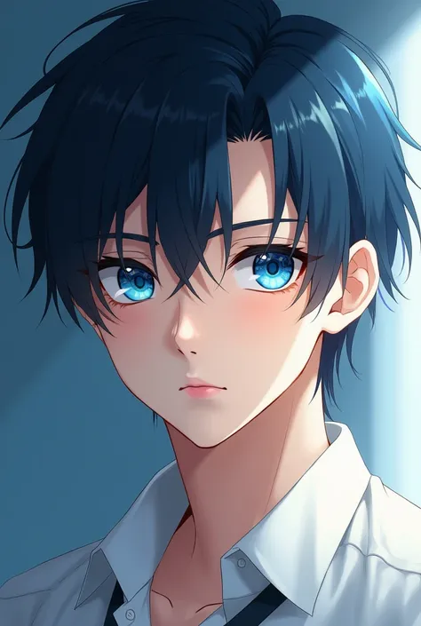 Handsome guy, blue eyes, white eyes, Her face is similar to the anime girl from the beginning, anime picture 