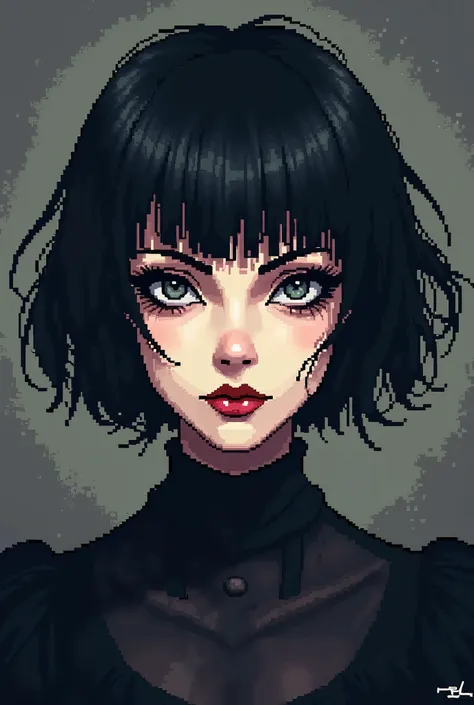 Pixel art of goth woman, short hair