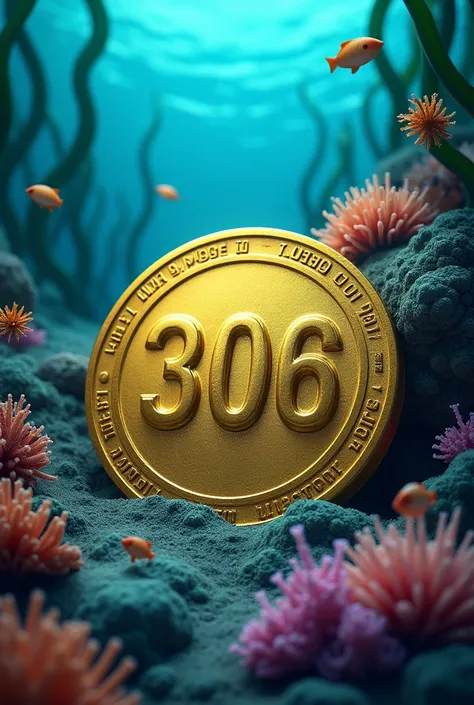 A gold coin with 306 written on it is inside the sea