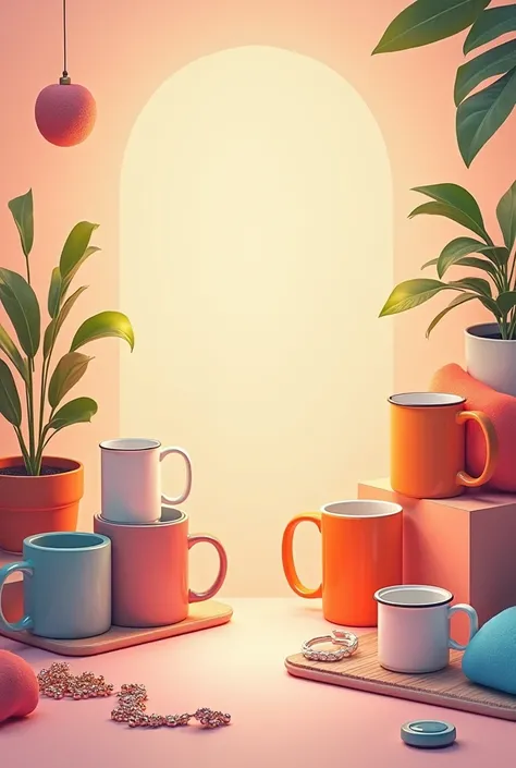 An illustration or image to use as the background of a store's website for customizing items such as mugs, t-shirt, Jewelers , key chains,  among other 