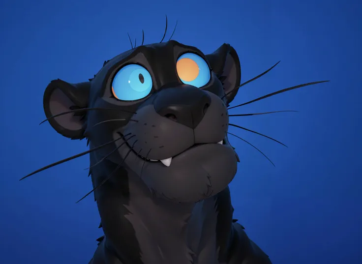 best-image-to-image-of-this-hypnotized-black panther-male-bagheera-jungle book,  3D, 24k resolution, semi-realistic cartoonish graphic. big hypnotized eyes rings colored, ,, nervous open smile  bagheera, . furs feline, disney. . ngiht landscapes jungle. st...