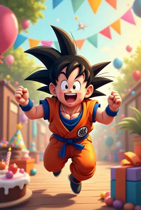 You can create an image of a cute Goku celebrating his birthday