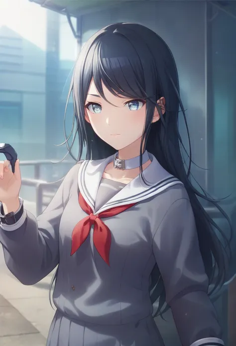  score_9,  score_8_  up,  score_7_  up,   source_Anime, zPDXL, break,   watch viewers  ,   One Girl , Alone, Hoshino Ichika  ,   long hair,    black hair,   straight hair ,  swift bangs,  blue eyes,   gray eyes,  Sera Clothing,   GREY SHIRT,  Grace Cart , ...